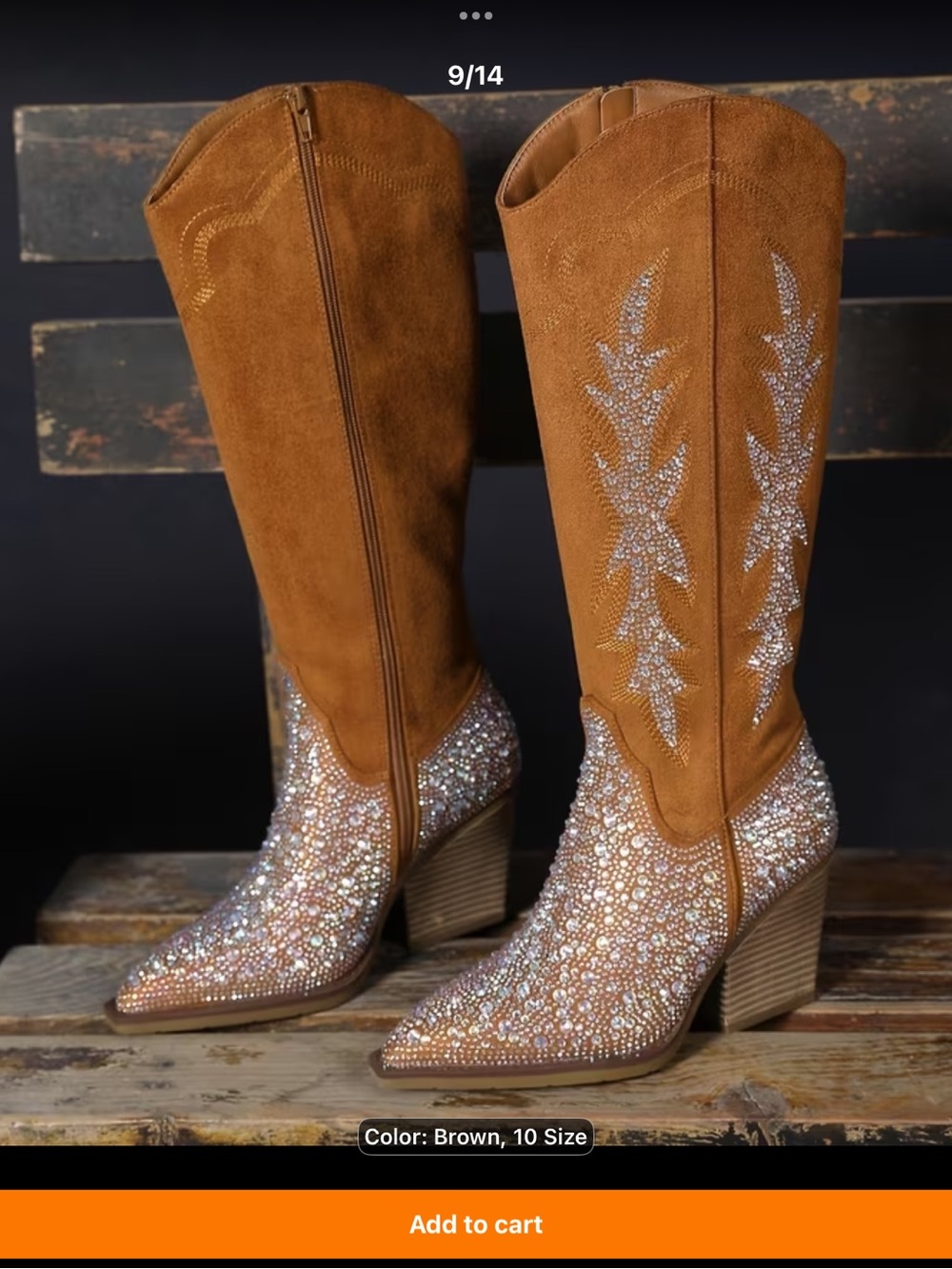Western Chief Brown Suede Knee-High Crystal Western Boots